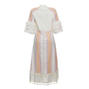 Vestido Detalhe Franjas Bege e Laranja