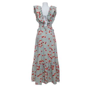 Vestido Adriana Degreas Estampado Cerejas Verde