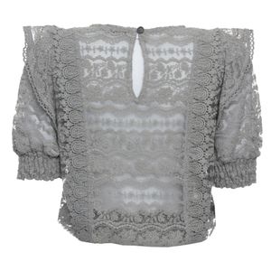 Blusa Mixed Rendada com Babado Cinza