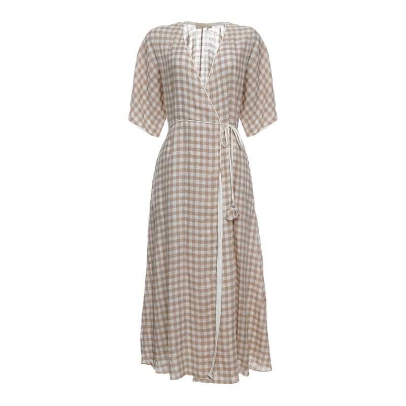 Vestido-Cris-Barros-Vichy-Bege
