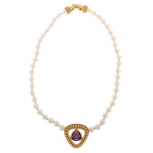 Colar Swarovski Esfera Perolada e Cristal Roxo