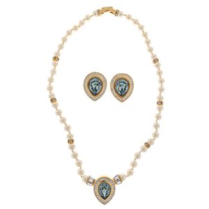 Conjunto Swarovski Vintage Pérolas e Cristal Azul