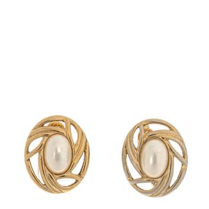 Brinco Vintage Oval Dourado e Esfera Perolada