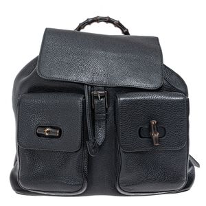 Mochila Gucci Bambu Couro Preto