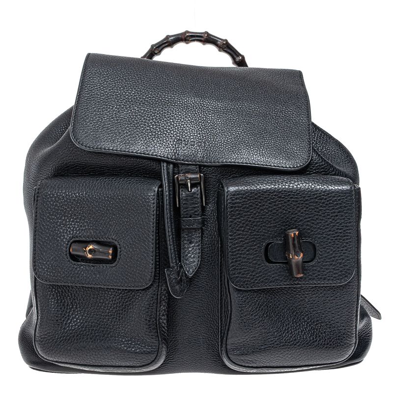 Mochila-Gucci-Bambu-Couro-Preto-