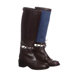 Bota Chanel Denim e Couro Marrom