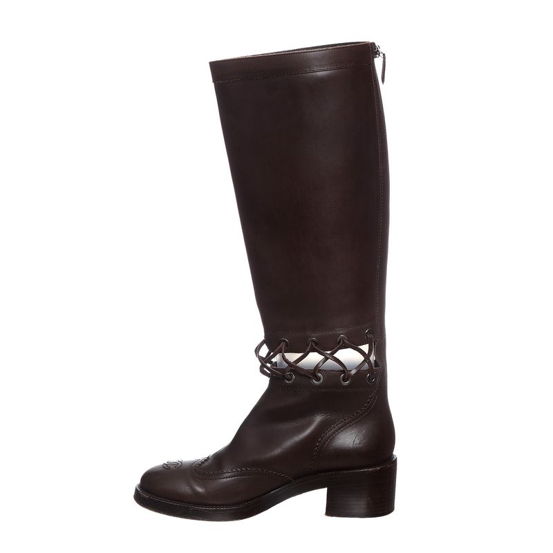 Bota-Chanel-Denim-e-Couro-Marrom
