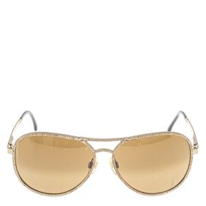 Óculos Chanel Metal Dourado e Lente Marrom
