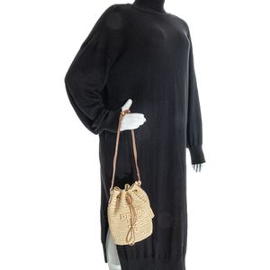 Bolsa Prada Bucket Logo Ráfia e Couro