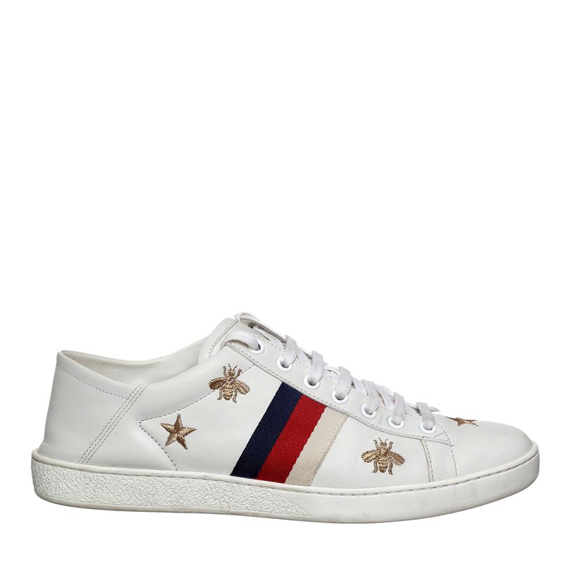 Tenis-Gucci-Ace-Bordado-Couro-Branco