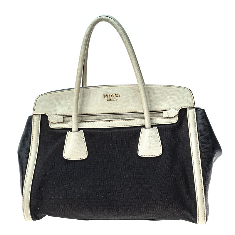Bolsa-Prada-Couro-Saffiano-Preto-e-Branco-