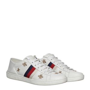 Tênis Gucci Ace Bordado Couro Branco