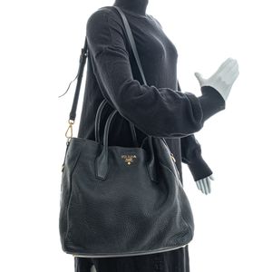 Bolsa Prada Tote Couro Daino Preto