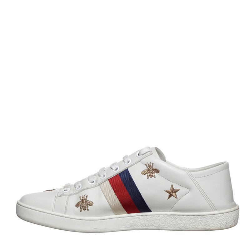 Tenis-Gucci-Ace-Bordado-Couro-Branco