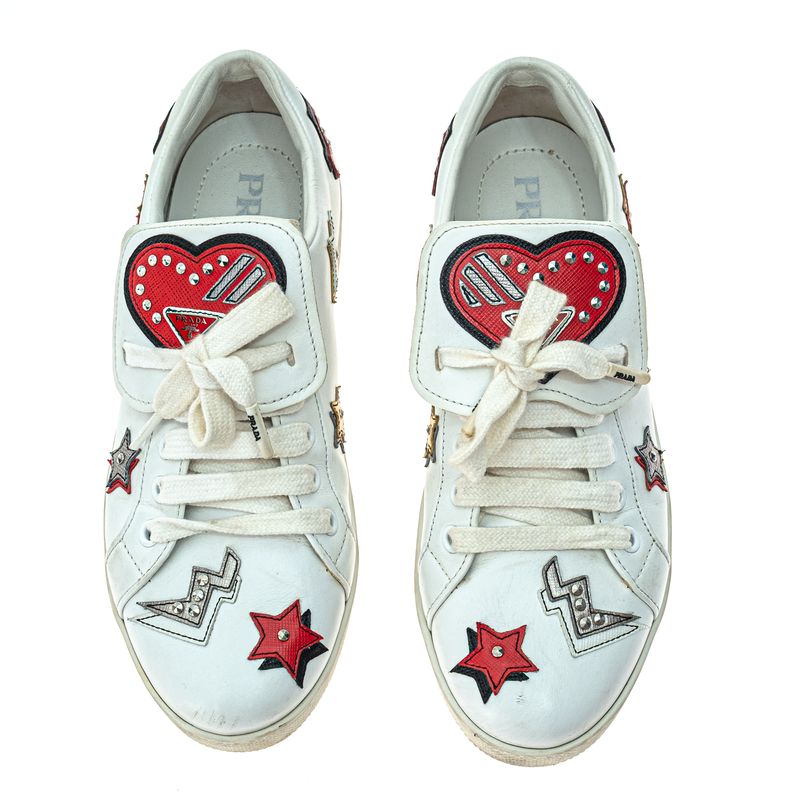 Tenis-Prada-Patches-Coracao-Branco-