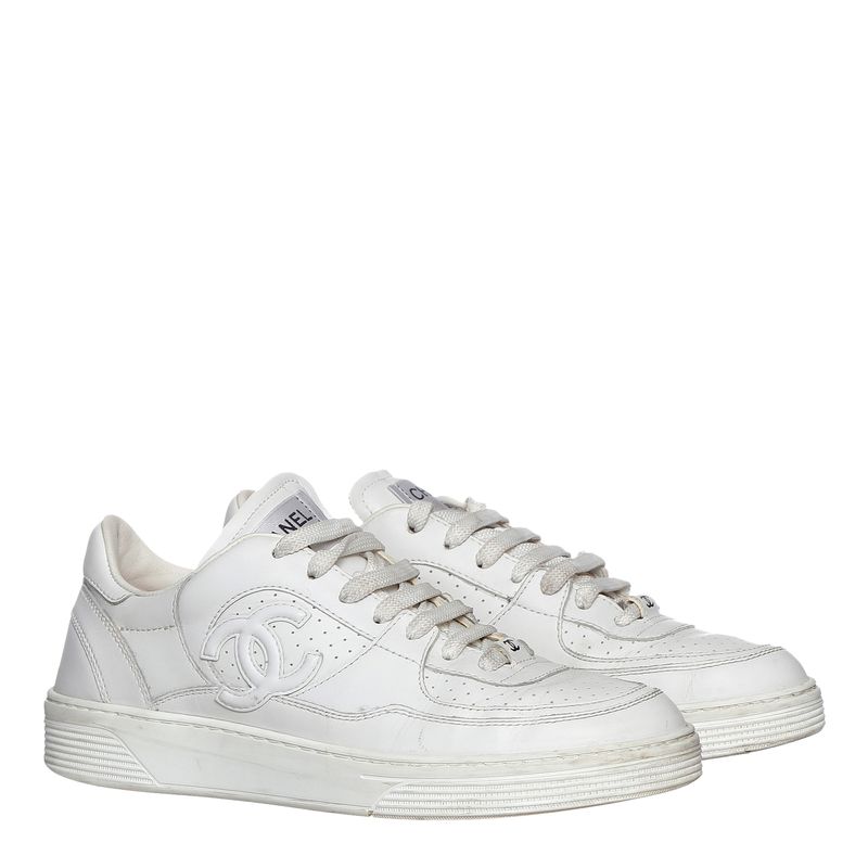 Tenis-Chanel-Logo-Couro-Branco