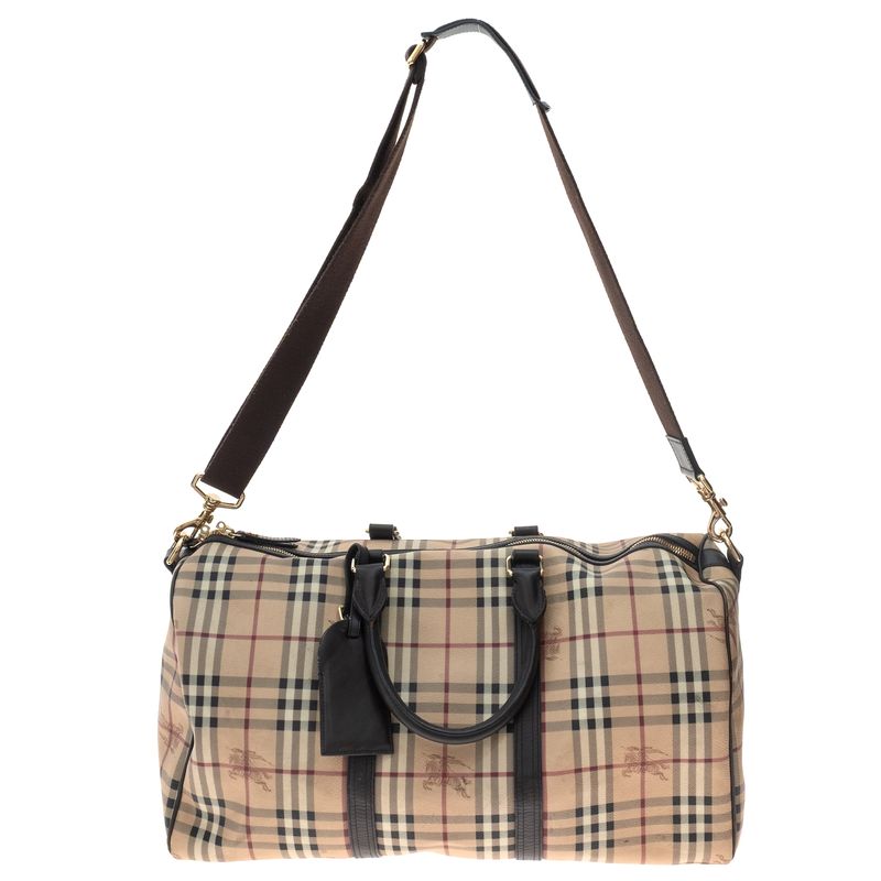 Mala-Burberry-Housecheck-e-Couro-Marrom-