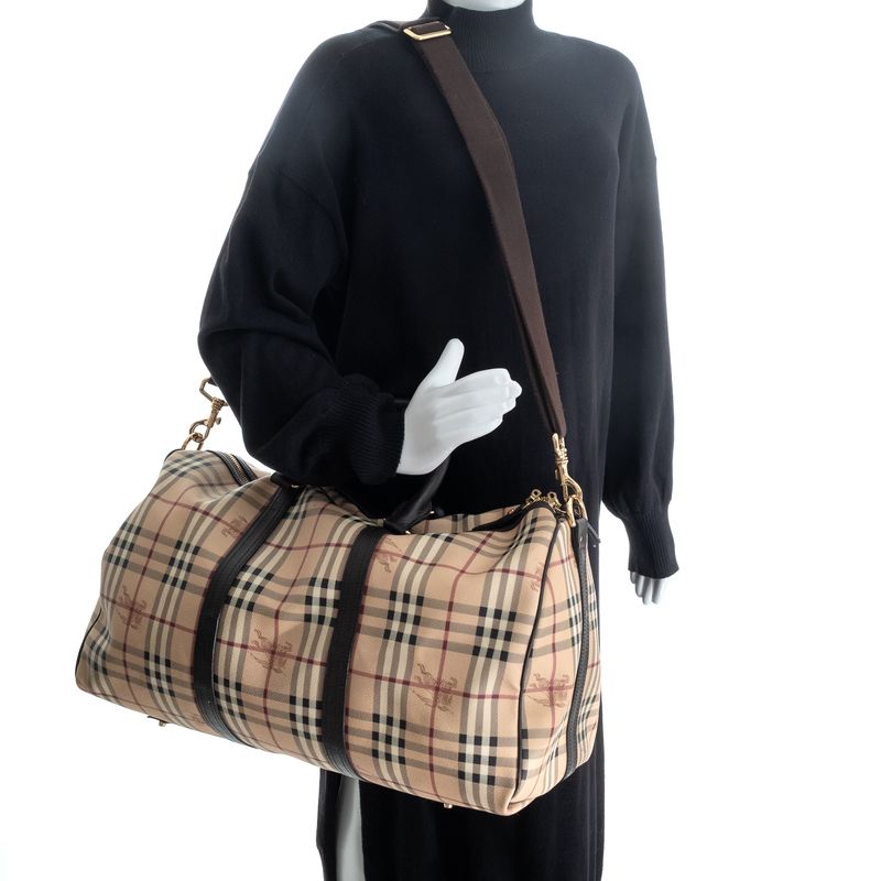 Mala-Burberry-Housecheck-e-Couro-Marrom-
