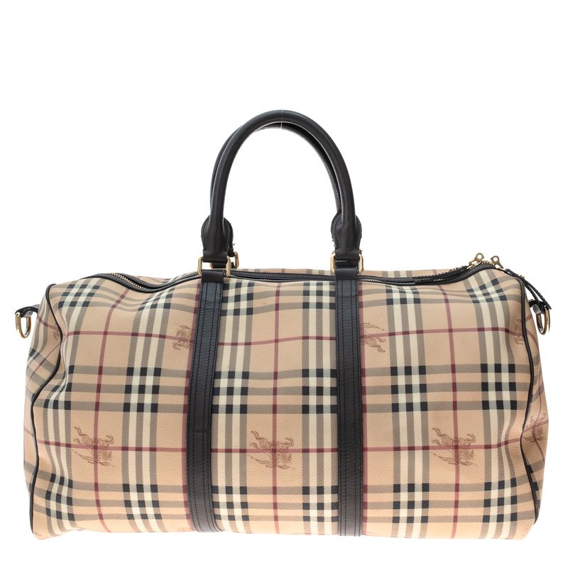 Mala-Burberry-Housecheck-e-Couro-Marrom-