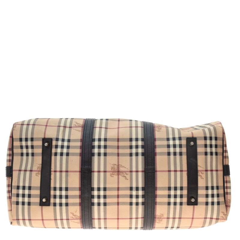 Mala-Burberry-Housecheck-e-Couro-Marrom-