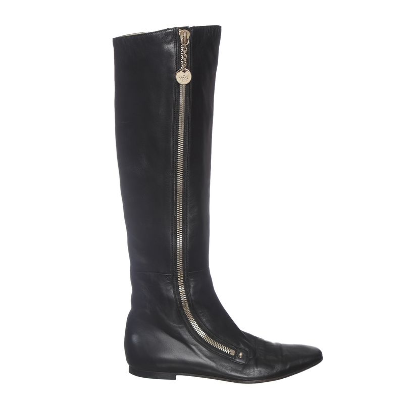 Bota-Gucci-Cano-Longo-Couro-Preto