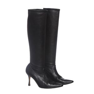 Bota Manolo Blahnik Cano Longo Couro Preta