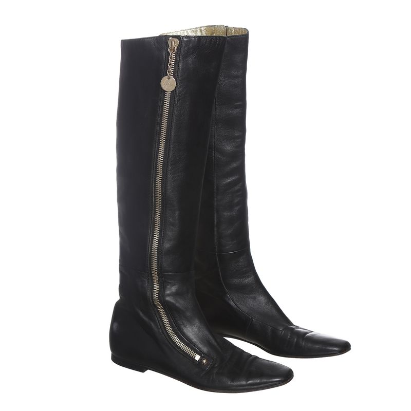 Bota-Gucci-Cano-Longo-Couro-Preto