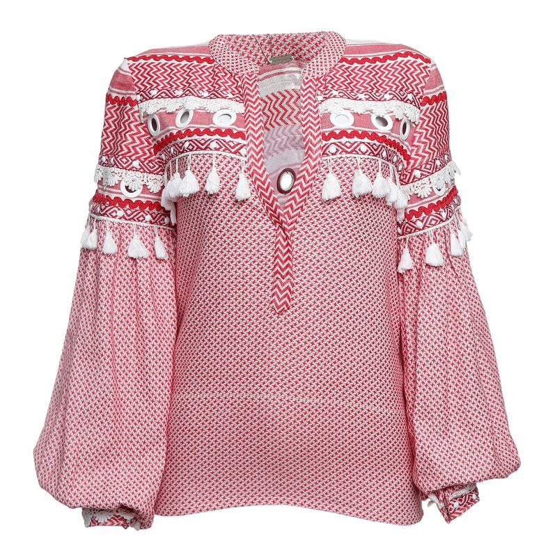 Blusa-Dodo-Bar-Or-Pompons-Algodao-Vermelho-e-Branco