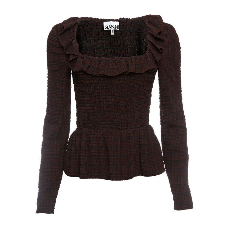 Blusa-Ganni-Xadrez-Marrom