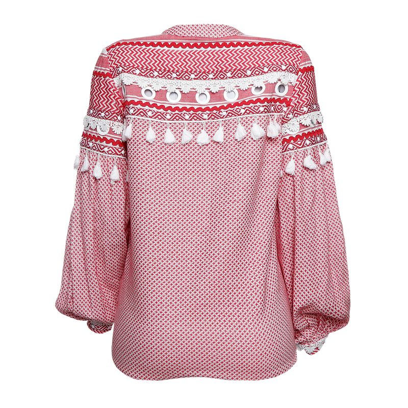 Blusa-Dodo-Bar-Or-Pompons-Algodao-Vermelho-e-Branco