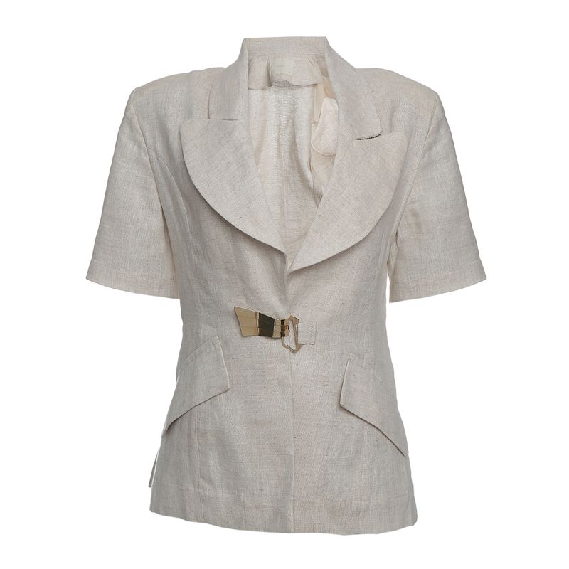 Camisa-Framed-Fivela-Linho-Bege