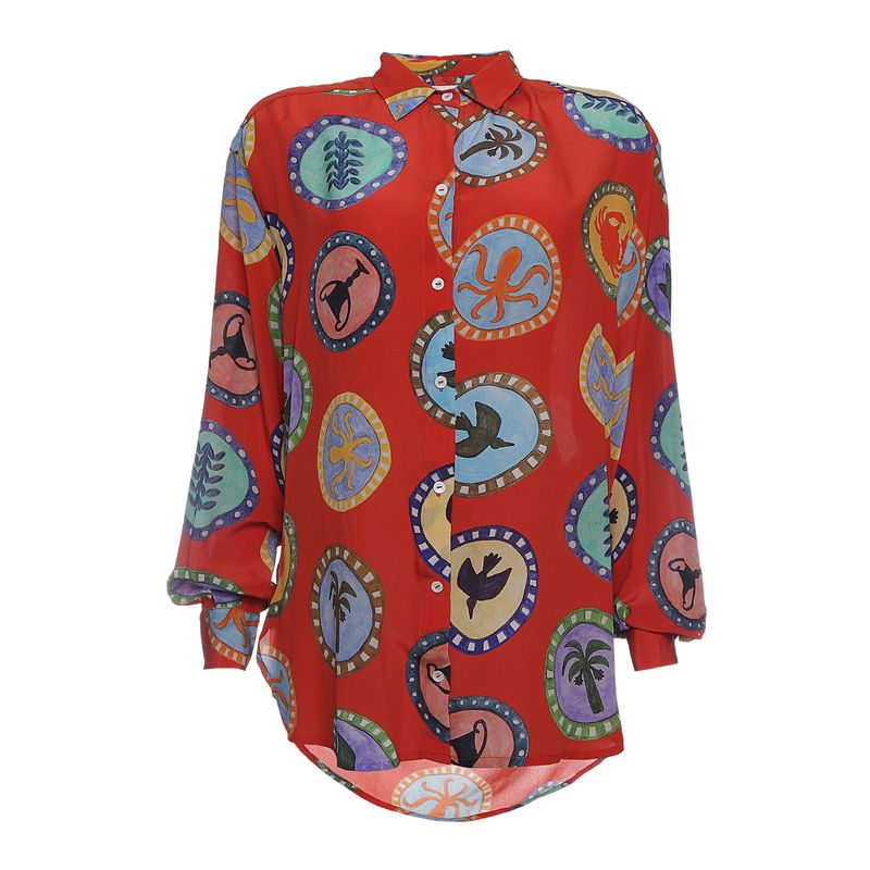 Camisa-BDLN-Seda-Estampada-Vermelha