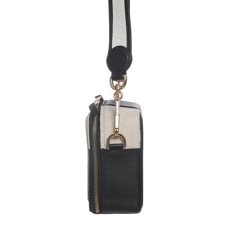 Bolsa-Escudero-Couro-e-Tecido-Preto-e-Creme-