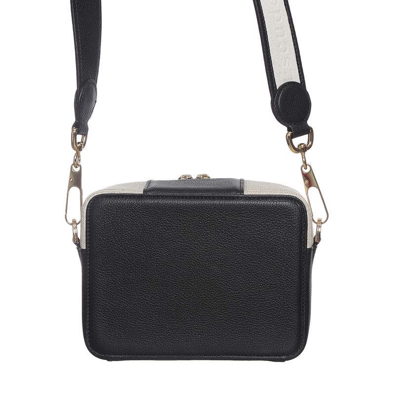Bolsa-Escudero-Couro-e-Tecido-Preto-e-Creme-