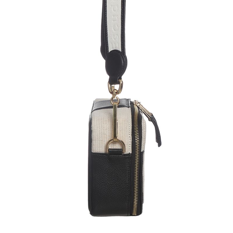 Bolsa-Escudero-Couro-e-Tecido-Preto-e-Creme-