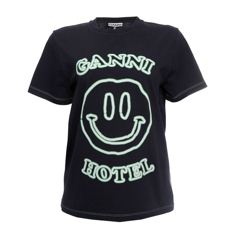 Camiseta-Ganni-Estampada-Azul