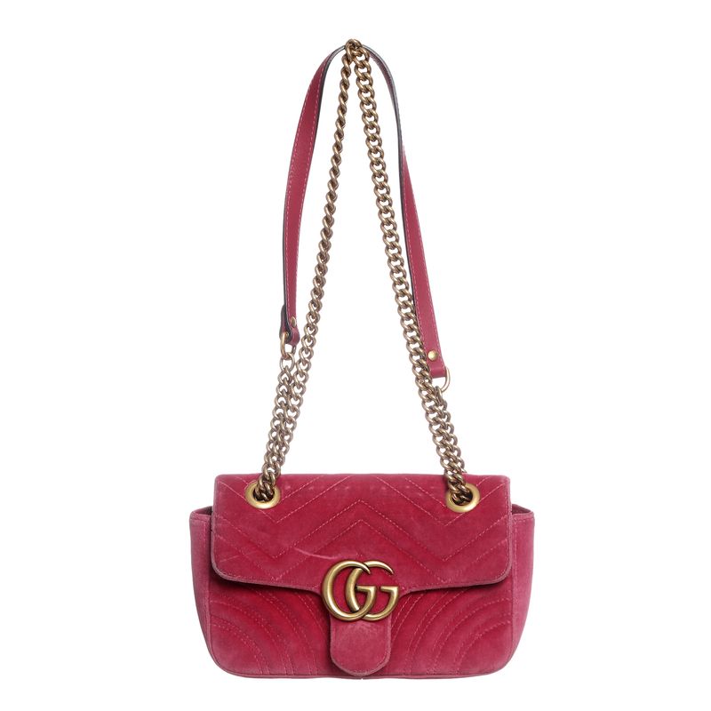 Bolsa-Gucci-Marmont-Pequena-Veludo-Rosa-