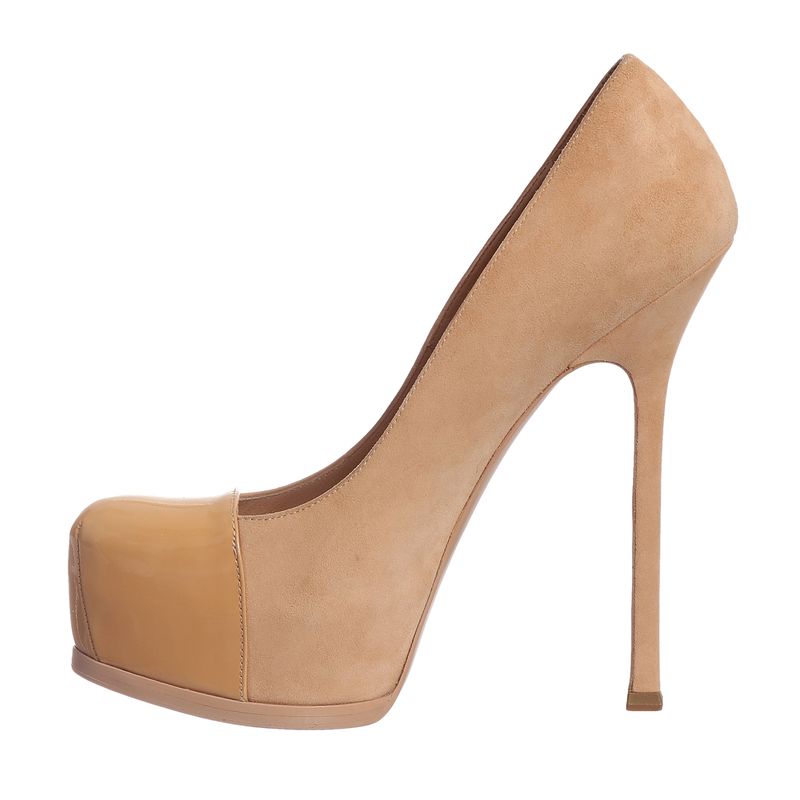 Sapato-Saint-Laurent-Pump-Camurca-e-Verniz-Bege