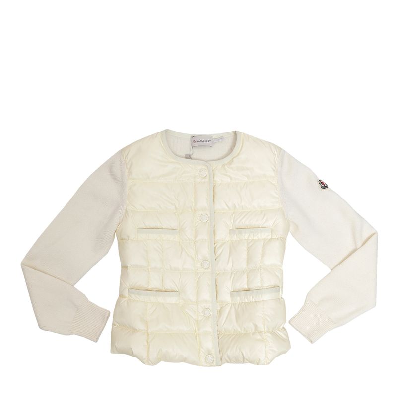 Casaco-Moncler-Infantil-Puffer-com-Trico-Bege