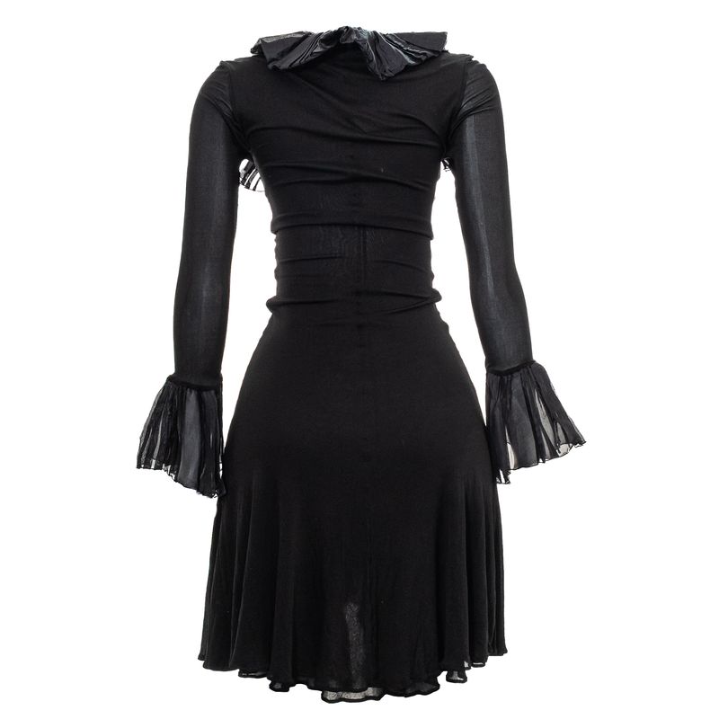 Vestido-Roberto-Cavalli-Seda-e-Babados-Preto-
