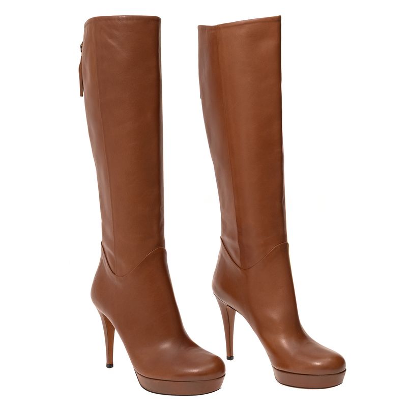Bota-Gucci-Cano-Alto-Couro-Marrom