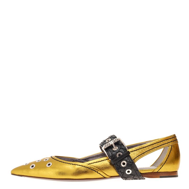 Sapatilha-Bottega-Veneta-Couro-Preto-e-Dourado-