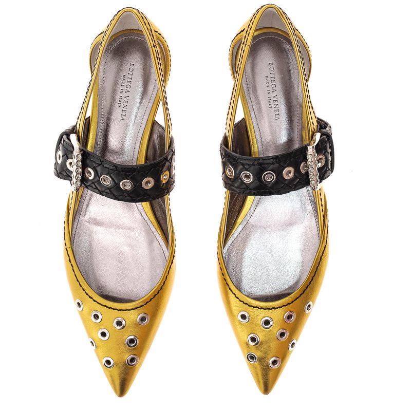 Sapatilha-Bottega-Veneta-Couro-Preto-e-Dourado-