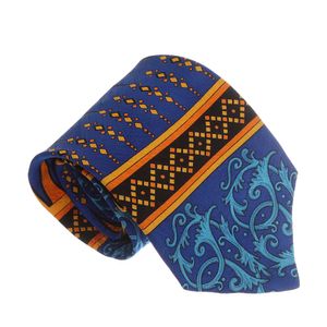 Gravata de Seda Estampada Azul e Amarelo