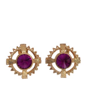 Brinco de Pressão Vintage Dourado com Pedra Roxa