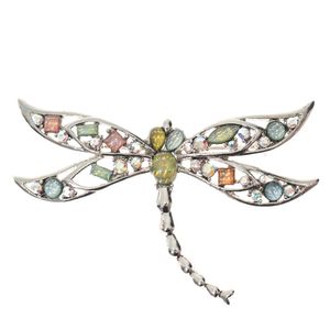 Broche Vintage Libélula Pedras Coloridas e Prateado