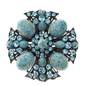 Broche Vintage Pedras e Strass Azul Turquesa