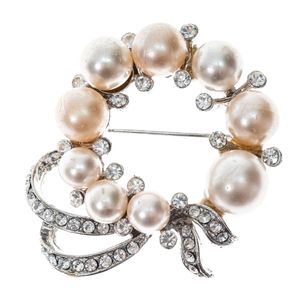 Broche Vintage Redondo Esfera Perolada e Strass