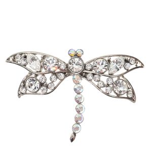Broche Vintage Libélula Strass Prateado