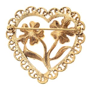 Broche Vintage Coração Flor Dourado